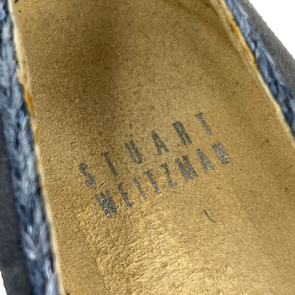 Stuart Weitzman Blue Mirror Flat 6.5 Cap Toe Tipadrille Espadrille Loafer FLAW - Picture 8 of 10